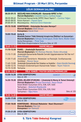 20 Mart 2014, Perşembe - 5. Türk Tıbbi Onkoloji Kongresi