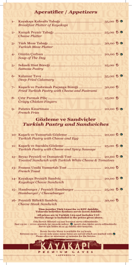 Aperatifler / Appetizers Gözleme ve Sandviçler Turkish Pastry and