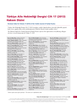 (2013) Hakem Dizini - Türkiye Aile Hekimliği Dergisi