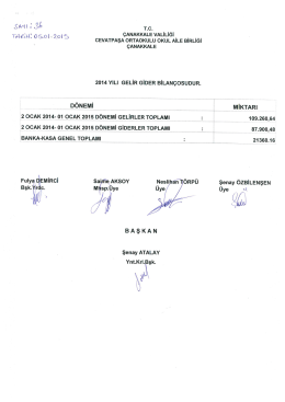 2014 Yılı Okul Aile Birliği Ana Bilan&ccedil;o