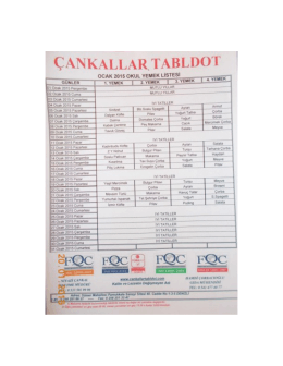 Ocak 2015 Yemek Listesi