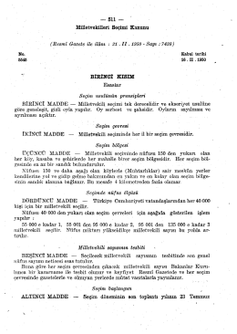 Milletvekilleri Seçimi Kanunu (Resmî Gazete ile ilâm : 21. II .1950