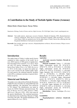 A Contribution to the Study of Turkish Spider Fauna (Araneae)