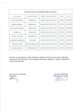 DĞUZELİ iLÇESi AİLE HEKİMLERİ NÖBET ÇİZELGESİ