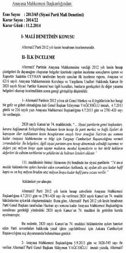 2013/65 (Siyasi Parti Mali Denetimi), K: 2014