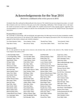 Acknowledgements for the Year 2014