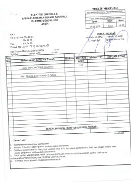 Teknik Şartname - Afşin-Elbistan A Termik Santrali