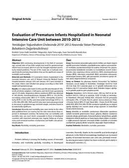 Evaluation of Premature Infants Hospitalized in Neonatal Intensive