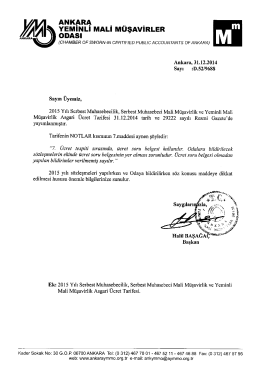 2015 Yılı Serbest Muhasebecilik, Serbest