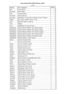 Kent Koleji 2014-2015 İhtiyaç Listesi