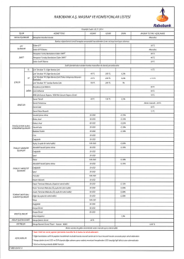 RABOBANKA.Ş. MASRAF VE KOMİSYONLAR LİSTESİ Rabobank