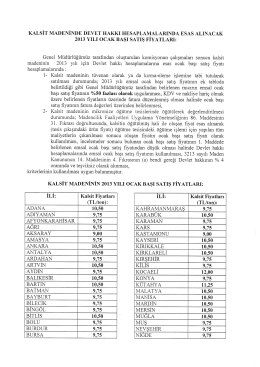2013 yılına ait kalsit madeni için devlet hakkı hesaplamaya esas