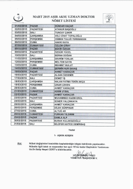 2015 mart ayı aşıraksu idari uzman doktor nöbet listesi