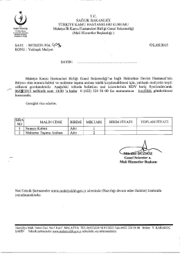 _ sAĞLIK BAKANLIĞI - Malatya İli Kamu Hastaneleri Birliği Genel