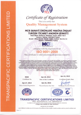 ISO 9001 - MCB Sanayi