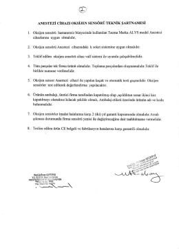 ANEsTEzİ cİHAzI oKsİJEN sENs&Ouml;R&Uuml; TEKNİK ŞARTNAMESİ