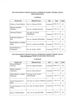 2013-2014 BAHAR YARIYILI HALKLA İLİŞKİLER TEZSİZ YÜKSEK