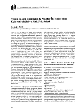 Yoğun Bakım Birimlerinde Mantar İnfeksiyonları Epidemiyolojisi ve