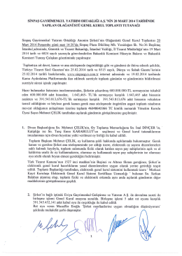 20 Mart 2014 Tarihli Olağan&uuml;st&uuml; Genel Kurul Toplantı