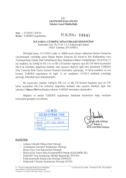 TAREKS uygulamasının 01.05.2014 tarihinde yürürlüğe gireceği