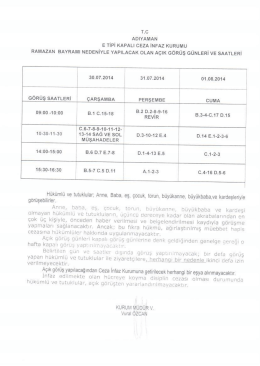 RAMAZAN BAYRAMI Münasebetiyle Yapılacak olan Açık Görüş