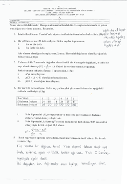 2014 Bahar Yarıyılı İstatistik D&ouml;nem Sonu Sınavı Soruları ve &Ccedil;&ouml;z&uuml;mleri