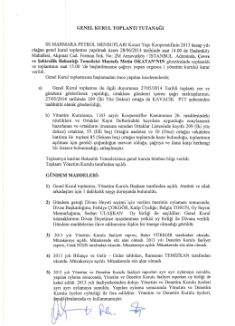 2013 Kooperatif Genel Kurul Toplantı Tutanağı