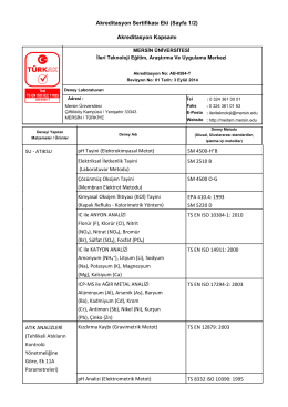 Akreditasyon Sertifikası Eki (Sayfa 1/2) Akreditasyon Kapsamı pH