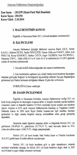 2012/59 (Siyasi Parti Mali Denetimi), K: 2014