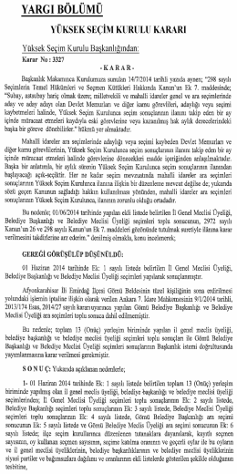 Yüksek Seçim Kurulunun 14/7/2014 Tarihli ve 3327