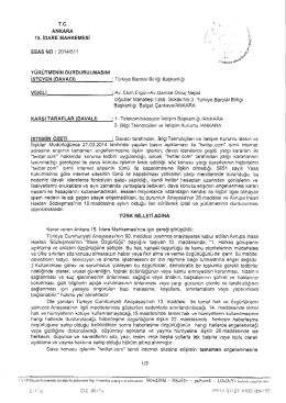 Ankara 15.İdare Mahkemesi`nin Esas No 2014/511 sayılı kararı için