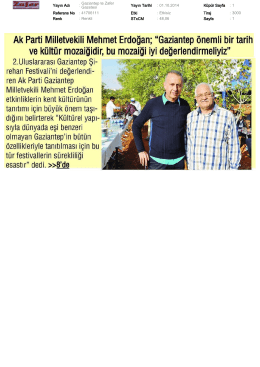 Yayın Adı : Gaziantep te Zafer Gazetesi Yayın Tarihi : 01.10.2014