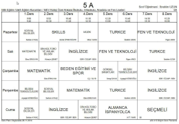 5.sınıflar ders programı