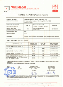 Toz Kömür Analiz Raporları