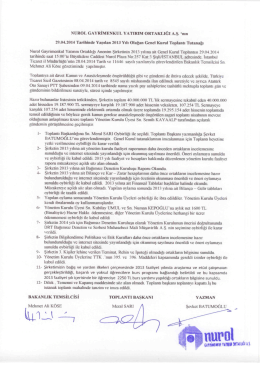 2013 Yılı Olağan Genel Kurul Toplanti Tutanaği