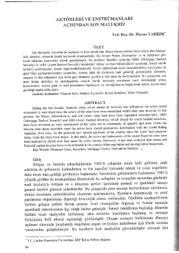 Aktörleri ve Enstrümanları Açısından Son Mali Kriz