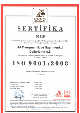 sERTİFİKA - 4A Danışmanlık ve Gayrimenkul Değerleme A.Ş.