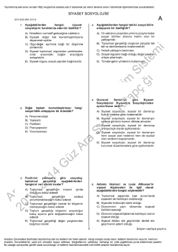 A&Ouml;F Siyaset Sosyolojisi | 2014 Ara Sınav İNDİR