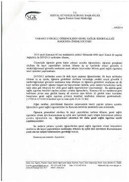 YABANCI UYRUKLU öĞRENciLERrN GENEL sAGLıK stGoRrALrLıĞı