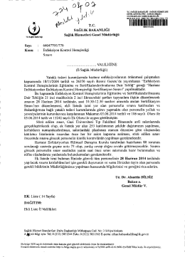 Enfeksiyon Kontrol Hemşireliği Sınavına Girecek Personel Listesi