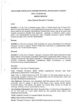 Pedagojik Formasyon Eğitimi Sertifika Programına İlişkin Usul ve