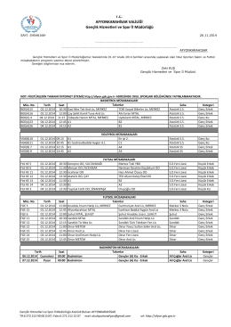 26.11.2014 26.11.2014 Tarihli Haftalık Salon Programı Okul Sporları