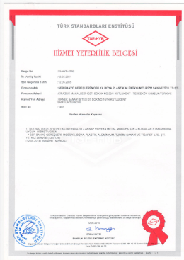 TSE Belgemizi Görüntülemek İçin Tıklayınız.