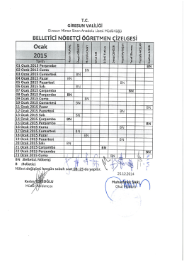 2014 Aralık Ayı Belletici N&ouml;bet&ccedil;i &Ouml;ğretmen &Ccedil;izelgesi