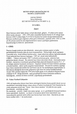 Beton Sınıfları Dağılımı Ve Mamul &Ccedil;eşitliliği
