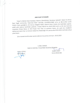 Askı iLAN TurANAĞı - Tokat İl &Ouml;zel İdaresi