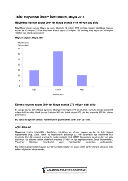 TUİK: Hayvansal Üretim İstatistikleri, Mayıs 2014