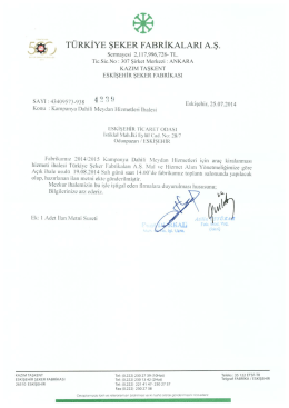 â TÜRKİYE ŞEKER FABRİKALARI A.Ş.
