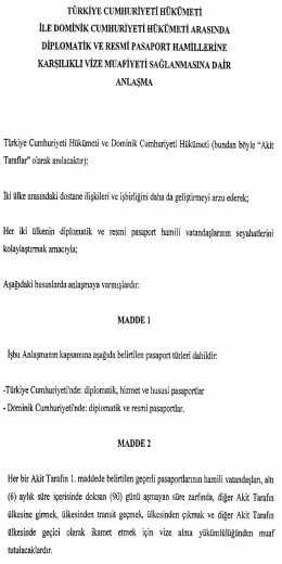 TÜRKİYE CUnßﬂJRİYETİ RÜKÜMETİ iLE DOMİNİK