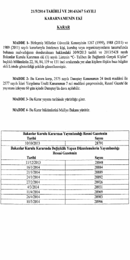 Karar ve Liste için tıklayınız.